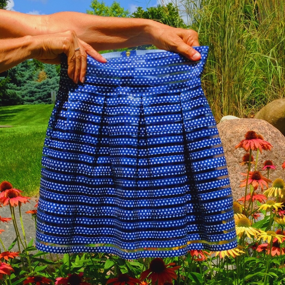 Blue Rain Polka Dot Skirt with Mesh